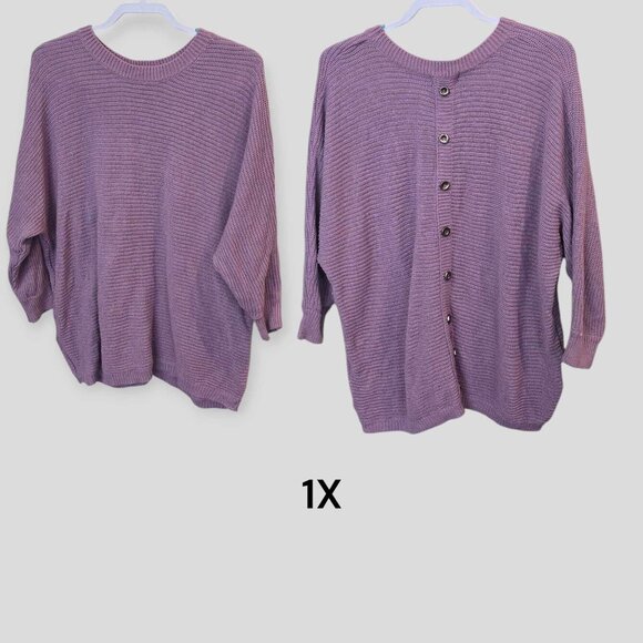 Questions Women's Lavender  Sweater Pullover Long Sleeve Knit Top 1X - Picture 1 of 13